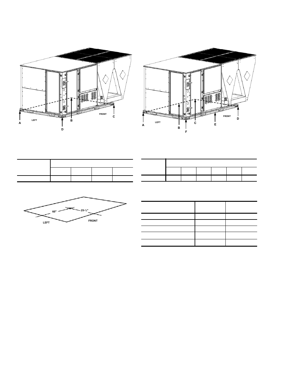 Figure 2 - unit 4 point load, Table 15: 4 point load weight, Figure 3 - unit center of gravity | Figure 4 - unit with 6 point load, Table 16: 6 point load weight, Table 17: unit weights | York PREDATOR DJ 150 User Manual | Page 16 / 28