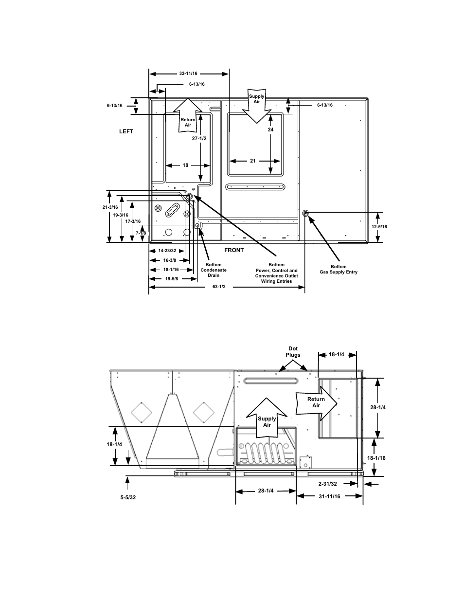 Figure 8 - bottom duct openings (from above), Figure 9 - sideflow duct dimensions | York PREDATOR DJ 150 User Manual | Page 19 / 28