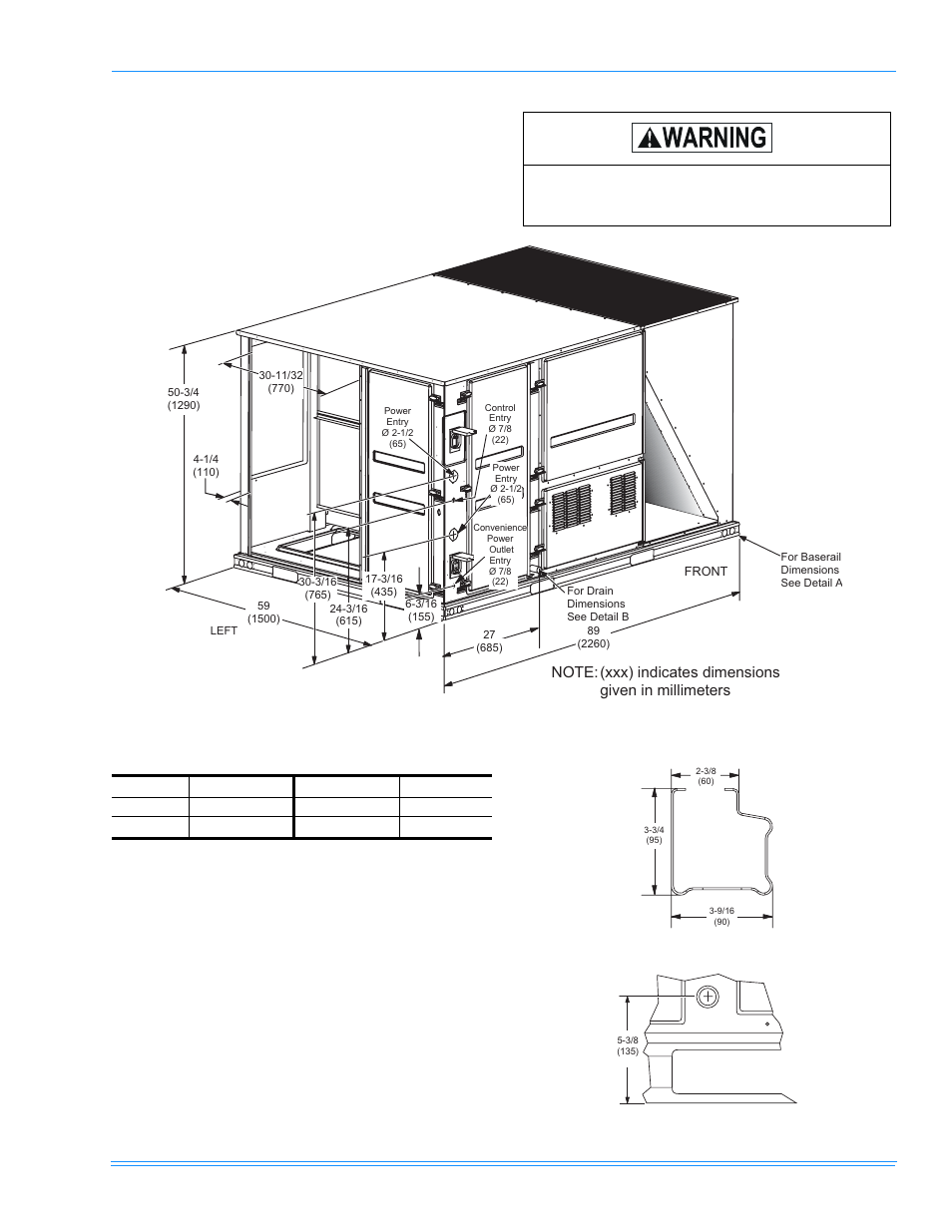 Clearances, Figure 8 - unit dimensions, Table 6: unit clearances | Detail a, Detail b | York PREDATOR BP120 User Manual | Page 11 / 44