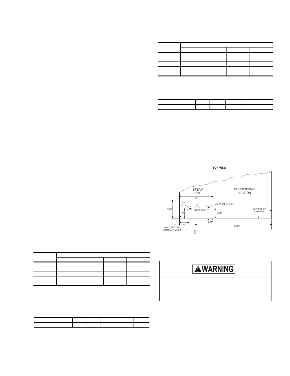 Steam heating, Physical data steam coil - 1 row, Table 20: steam coil (1 row, 25 & 30 ton) | Table 22: steam coil (1 row, 40 ton), Piping connections, Figure 18 - steam piping cross section, 20 steam coil (1 row, 25 & 30 ton), 21 static resistance steam coil, 1 row, 25 & 30 ton), 22 steam coil (1 row, 40 ton) | York Y33 User Manual | Page 25 / 96