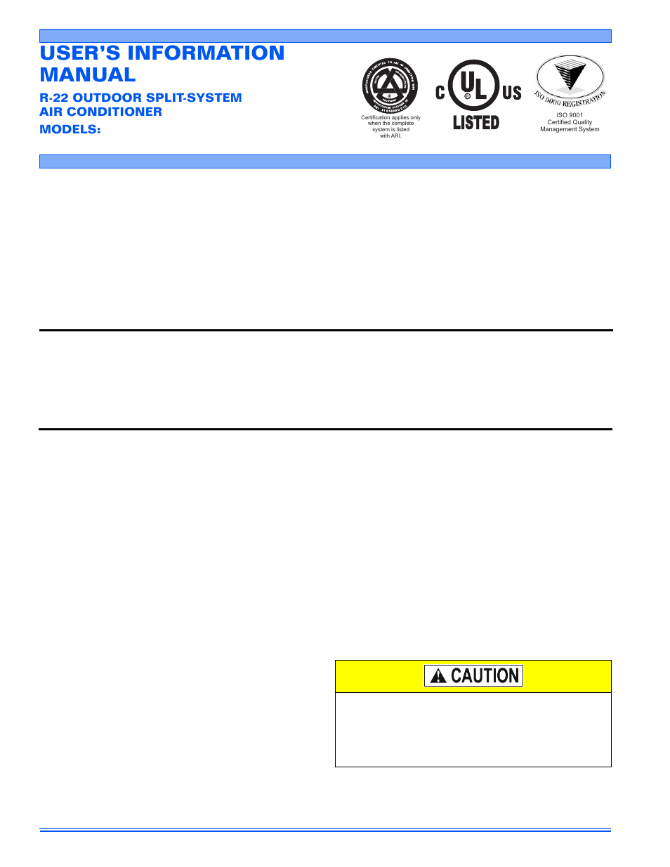 York R-22 User Manual | 4 pages