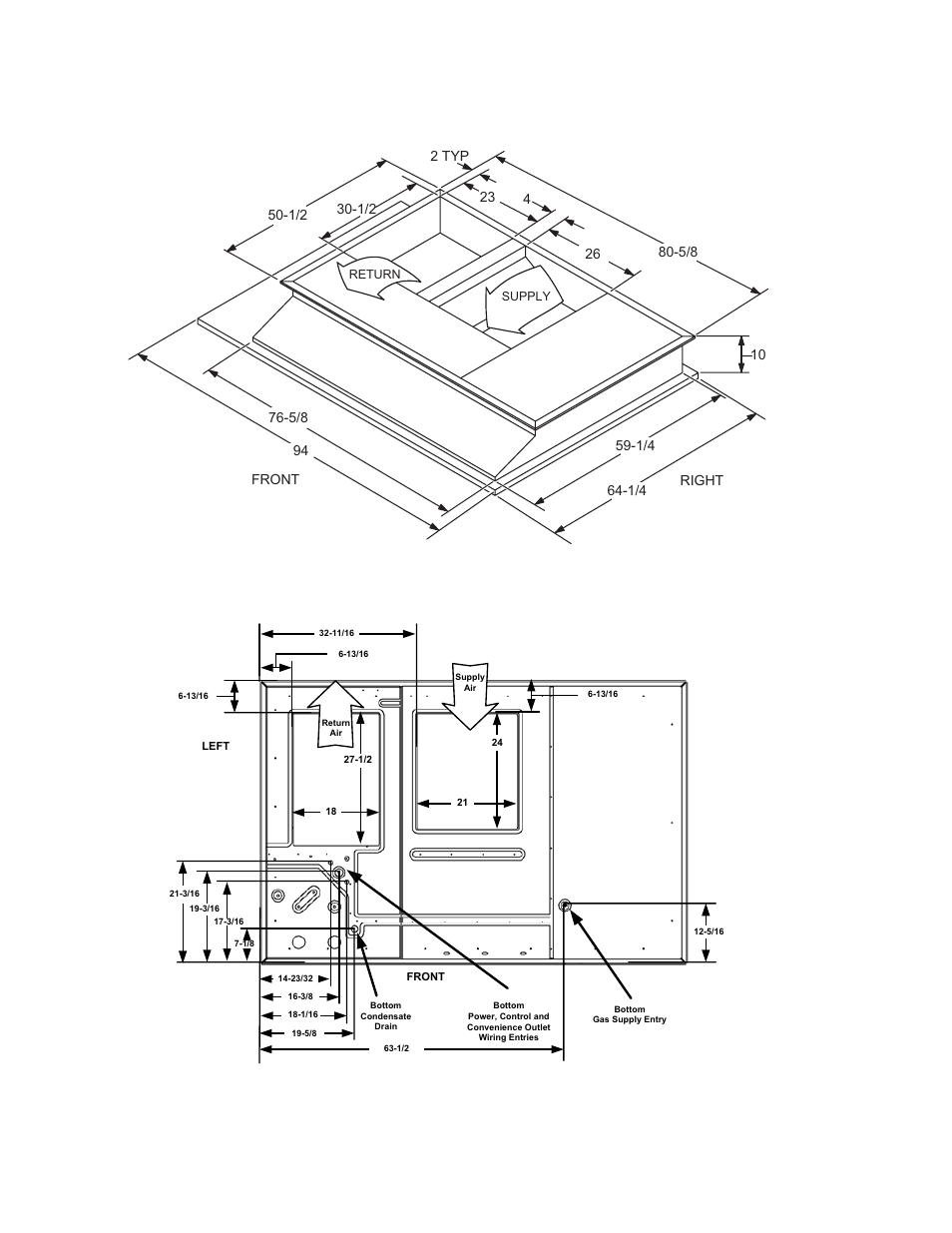 Figure 8 - bottom duct openings (from above), Figure 7 - sunline™ to predator, Transition roof curbs | York PREDATOR DM 078 User Manual | Page 38 / 48