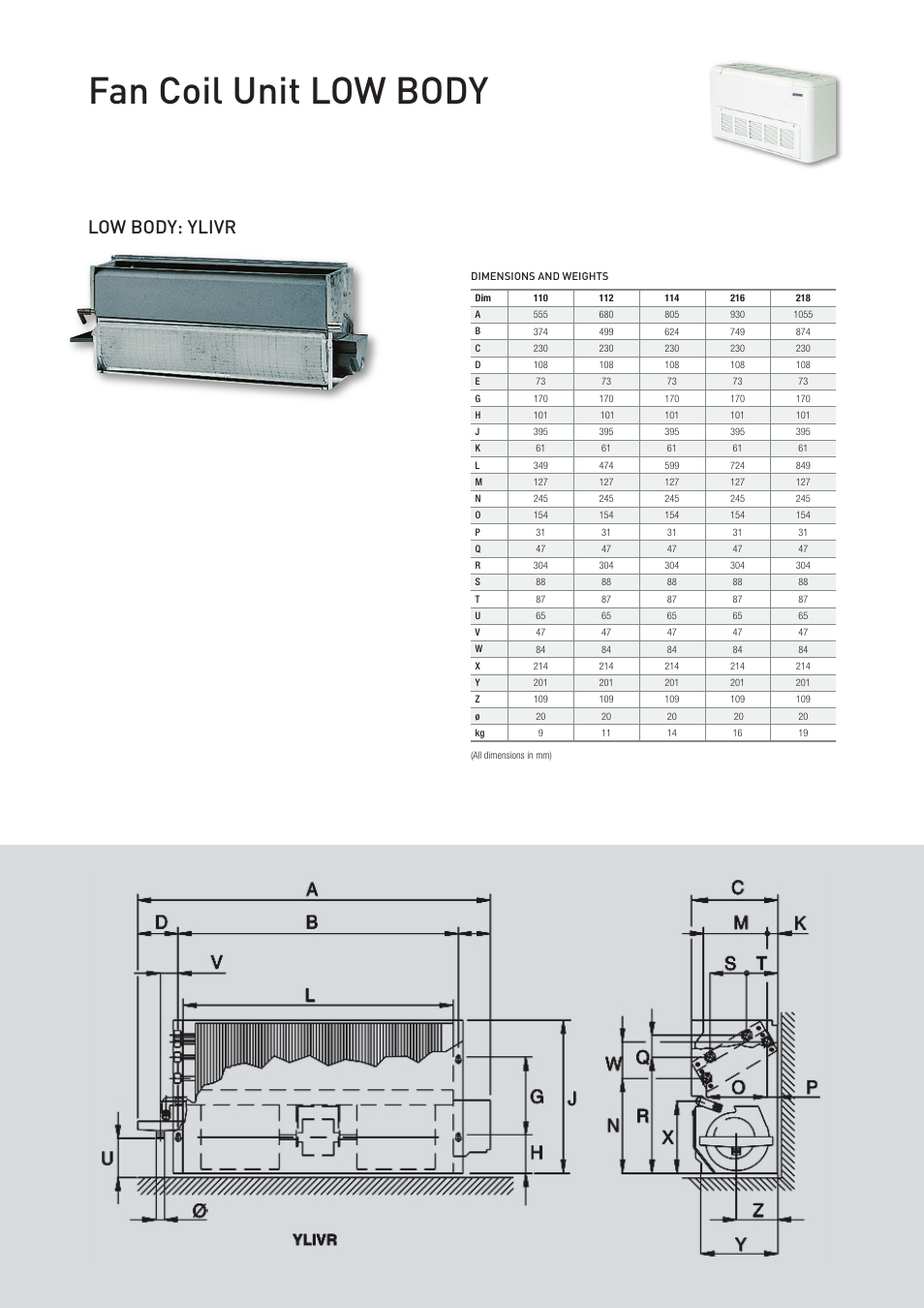 Fan coil unit low body, Low body: ylivr | York 110 User Manual | Page 4 / 6