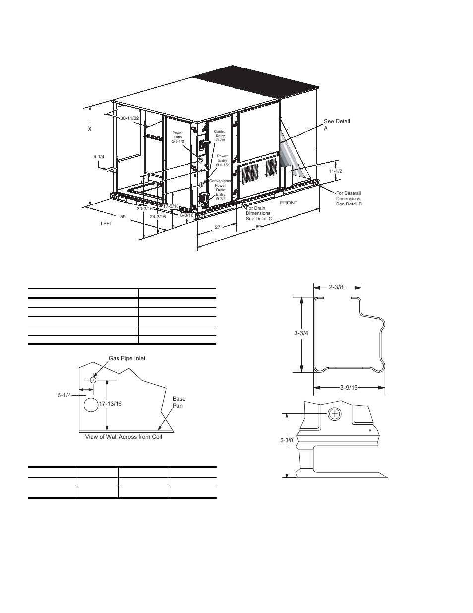 Figure 5 - unit dimensions, Table 39: unit height, Table 40: unit clearances | Detail a, Detail b, Detail c | York PREDATOR 90 User Manual | Page 36 / 48