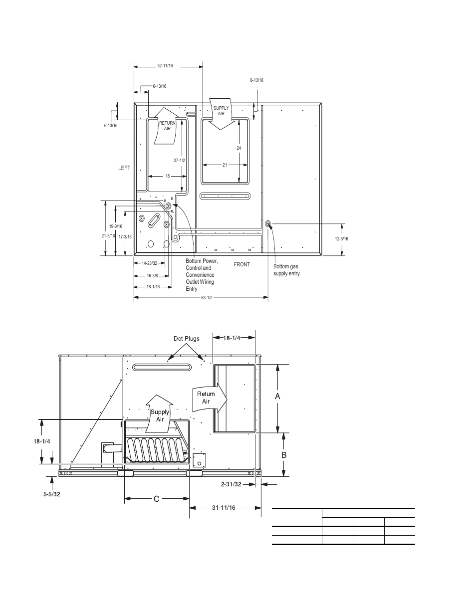 Ab c, Figure 8 - bottom duct openings (from above), Figure 9 - rear duct dimensions | York PREDATOR 90 User Manual | Page 38 / 48