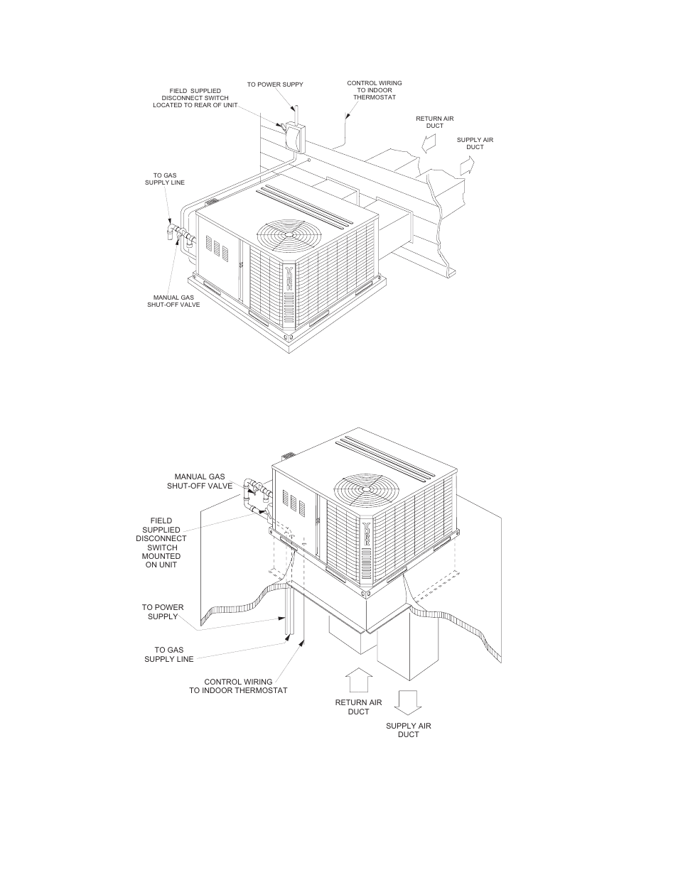 Typical slab on ground installation, Typical roof curb installation | York DNP036 User Manual | Page 22 / 36