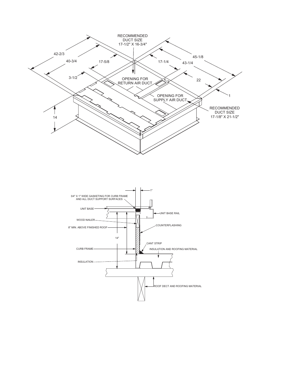 Roof curb dimensions, Roof curb cross section, Figure 12 - roof curb dimensions | York DNP036 User Manual | Page 24 / 36