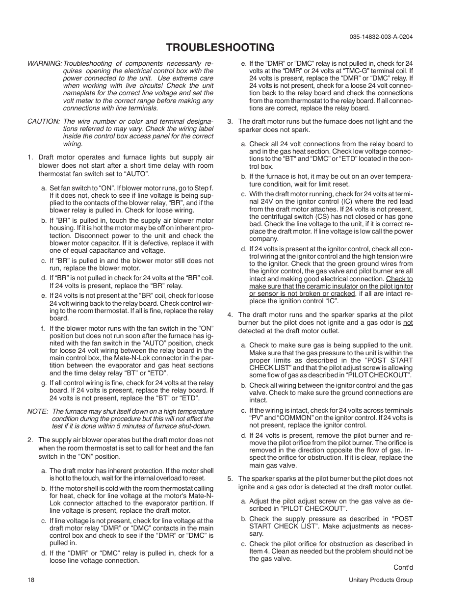 Troubleshooting | York SUNLINE PLUS D2EG 048 User Manual | Page 18 / 20
