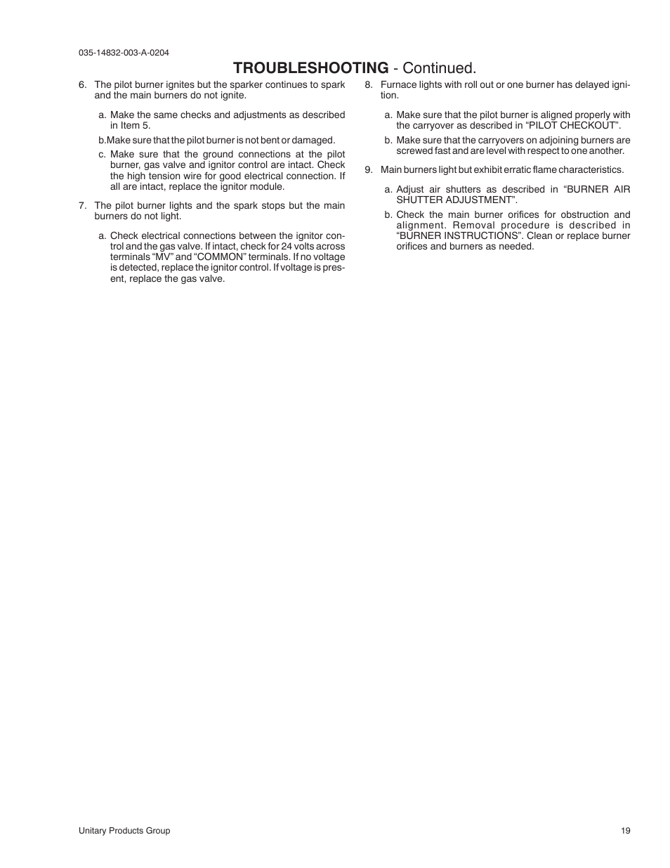 Troubleshooting - continued | York SUNLINE PLUS D2EG 048 User Manual | Page 19 / 20