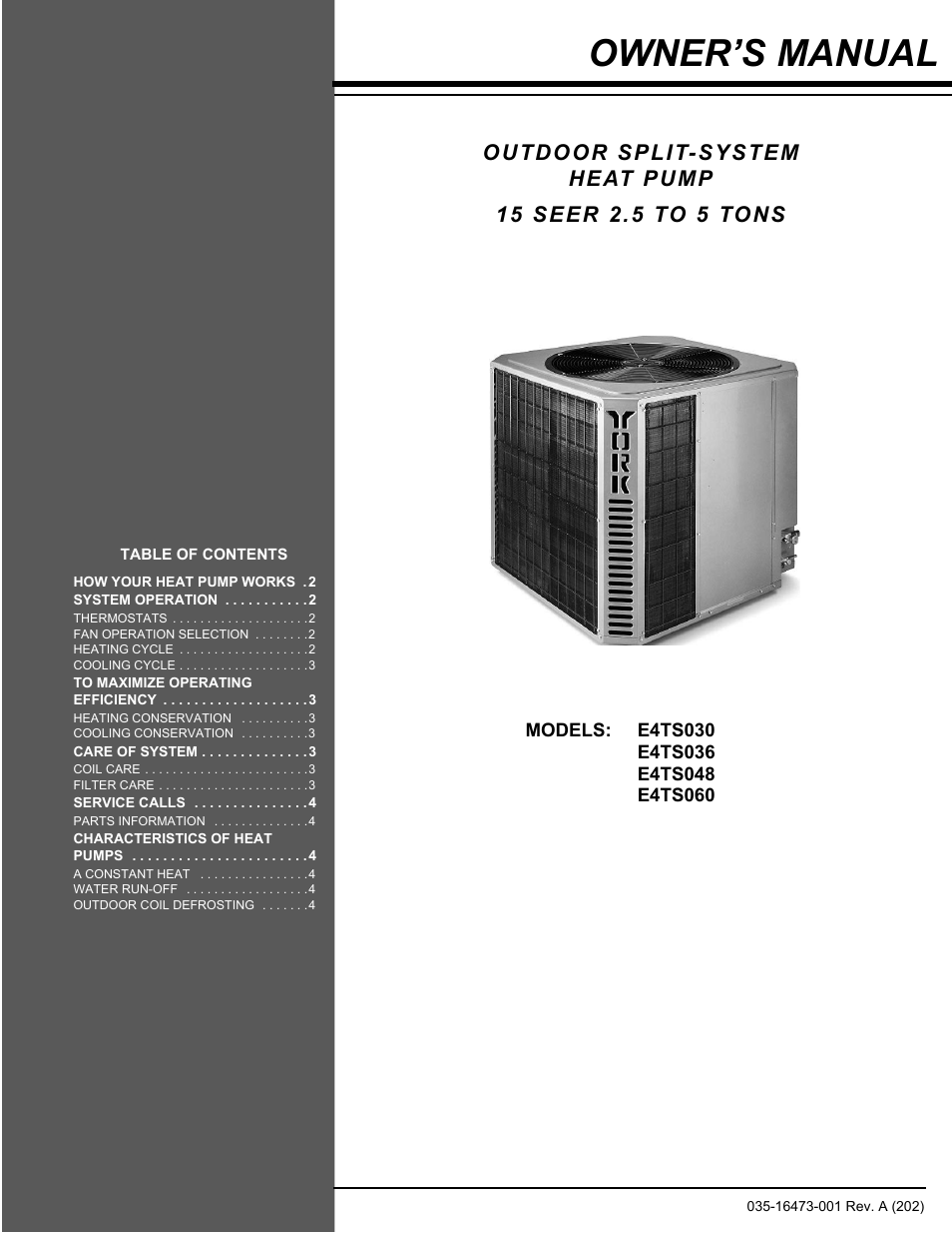 York E4TS060 User Manual | 4 pages