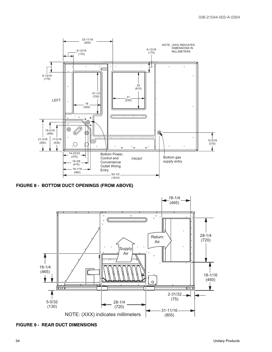 Figure 8 - bottom duct openings (from above), Figure 9 - rear duct dimensions | York PREDATOR DM150 User Manual | Page 34 / 36