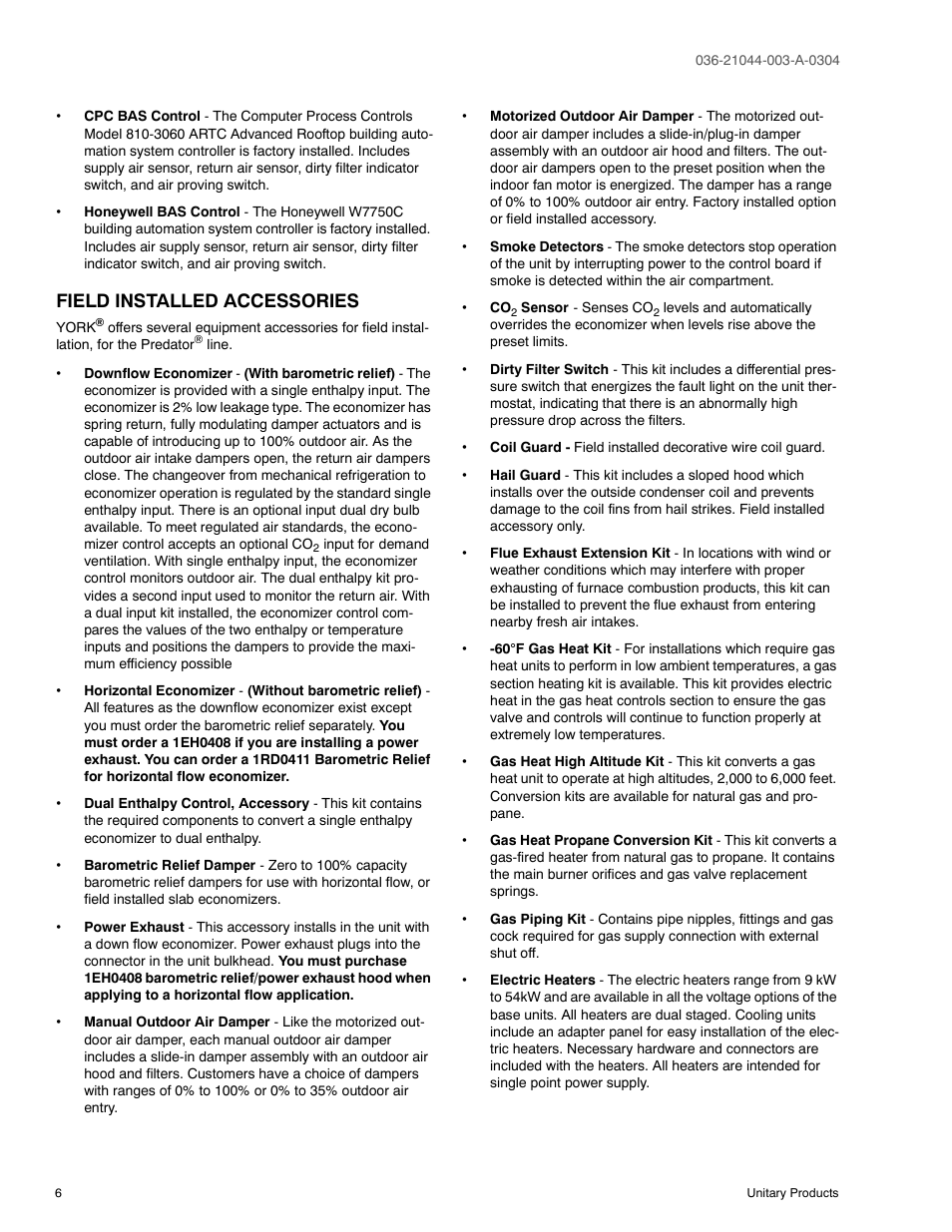 Field installed accessories | York PREDATOR DM150 User Manual | Page 6 / 36