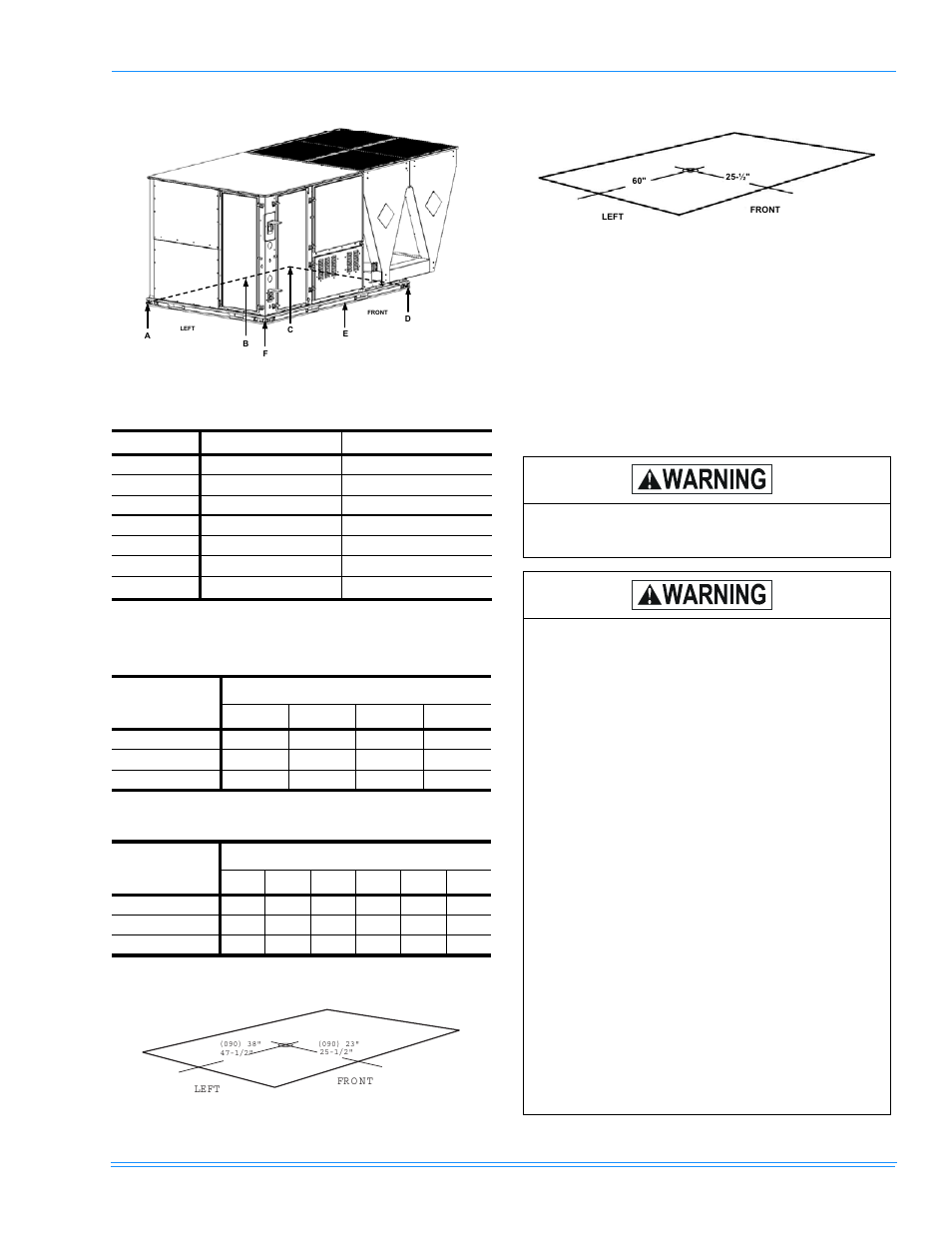Clearances, Table 4: 4 point load weight, Table 5: 6 point load weight | York PREDATOR DR120 User Manual | Page 13 / 72