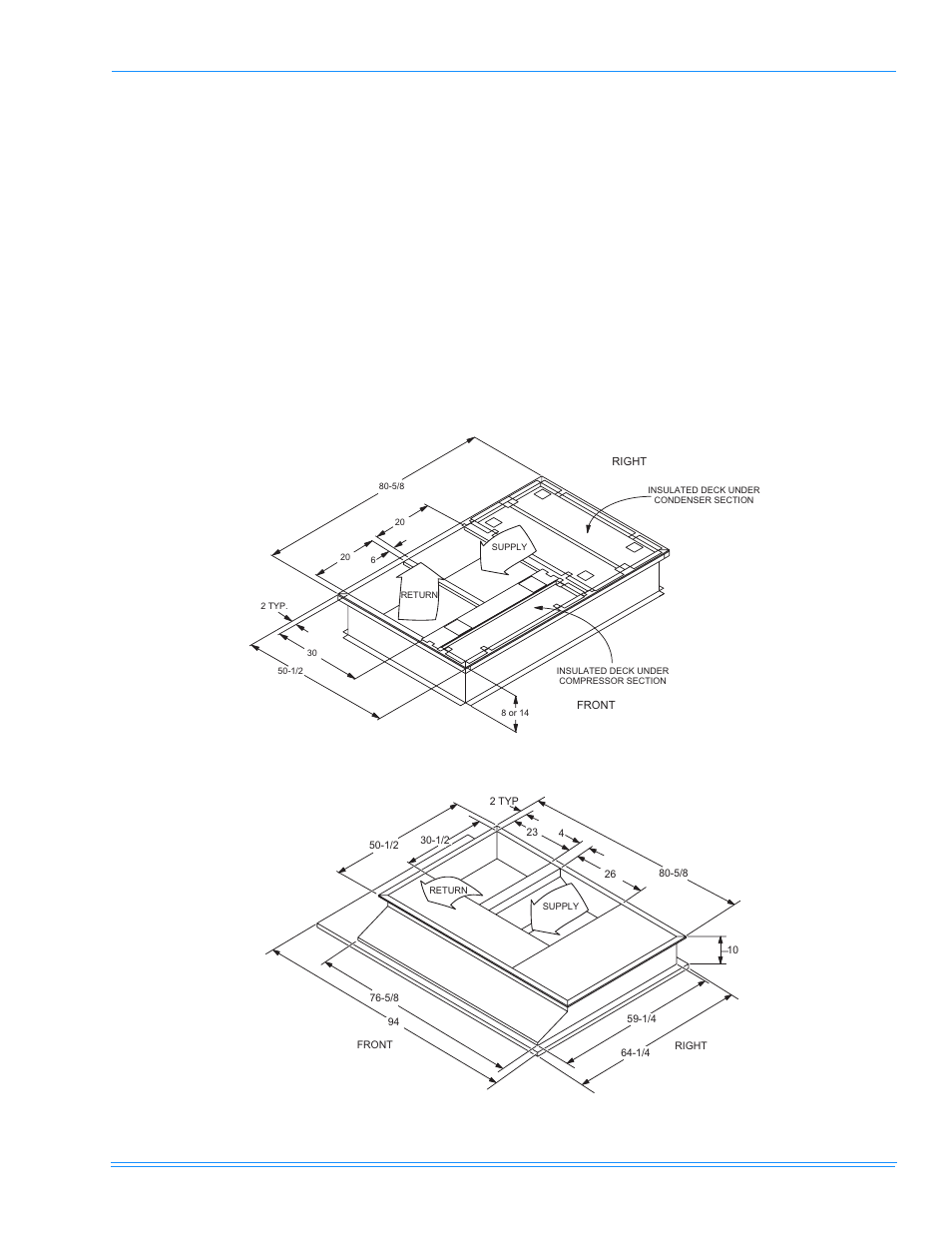 Ductwork, Duct covers, Figure 17 - predator | Roof curb dimensions, Figure 18 - sunline™ to predator, Transition roof curbs | York PREDATOR DR120 User Manual | Page 17 / 72