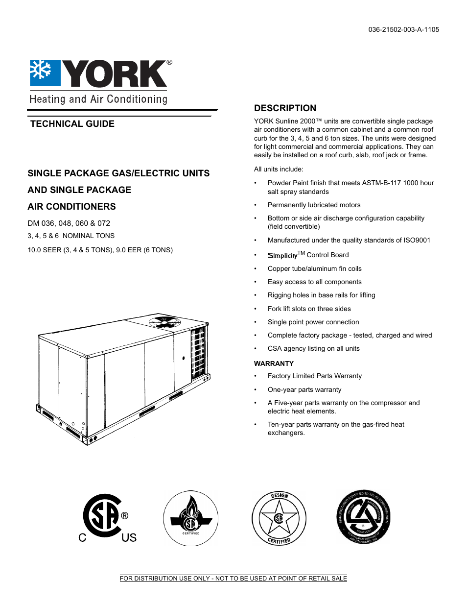York SUNLINE 2000 DM 036 User Manual | 44 pages