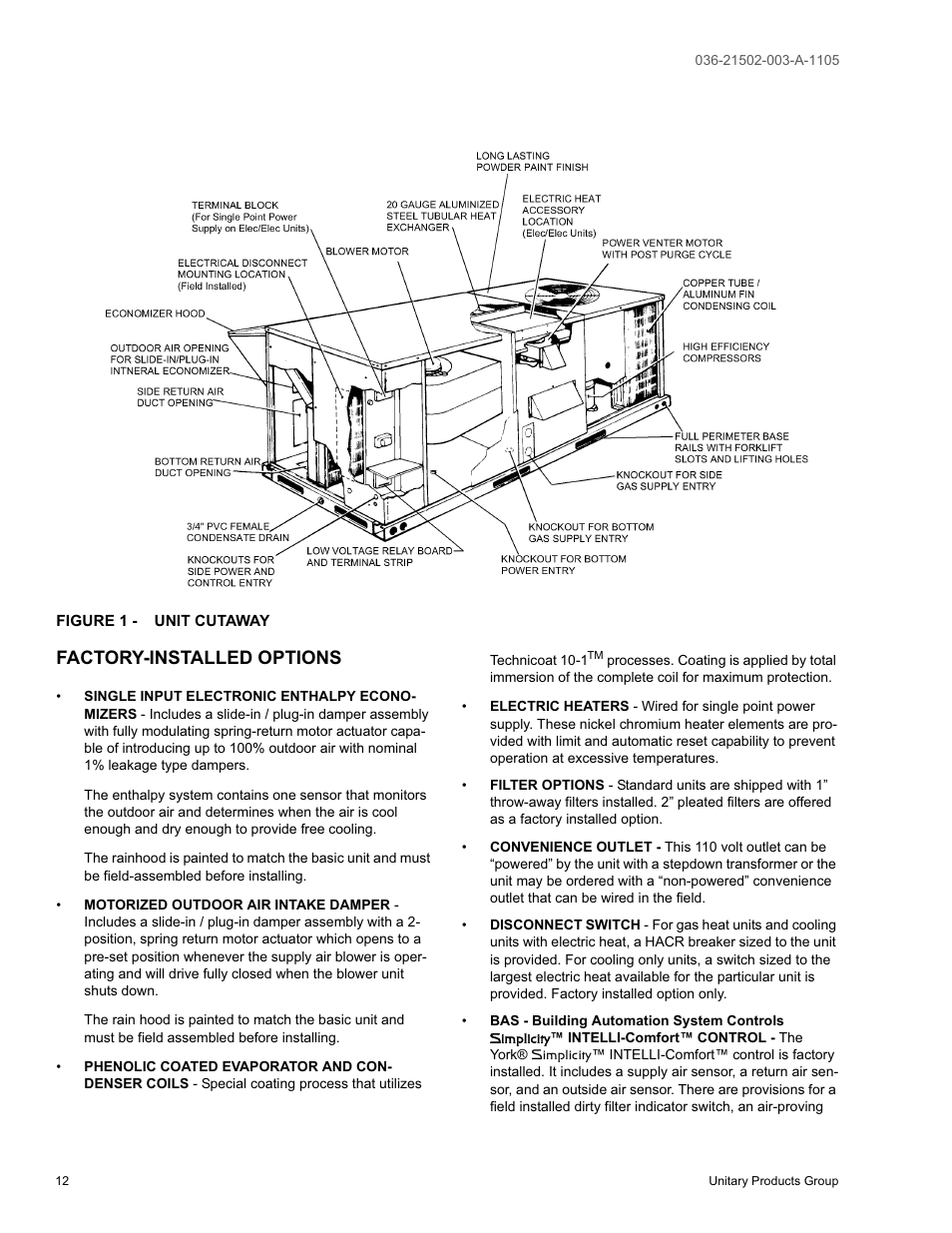 Factory-installed options | York SUNLINE 2000 DM 036 User Manual | Page 12 / 44