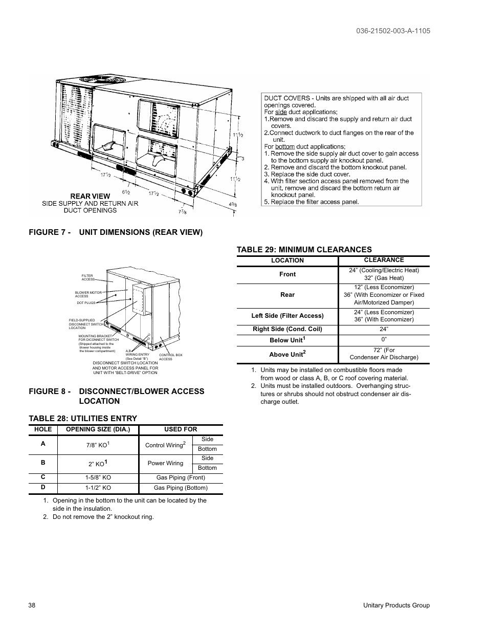 Table 29: minimum clearances | York SUNLINE 2000 DM 036 User Manual | Page 38 / 44