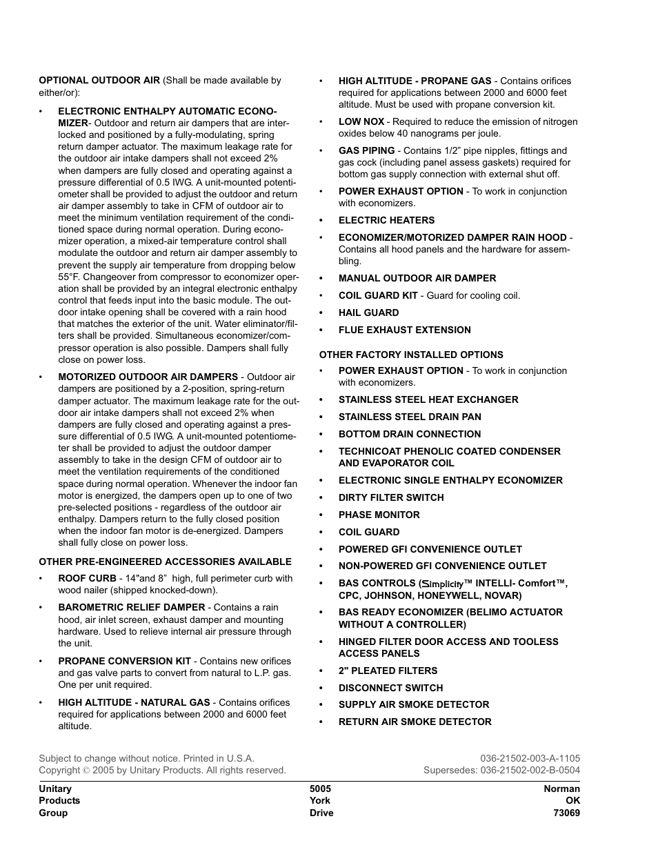 York SUNLINE 2000 DM 036 User Manual | Page 44 / 44