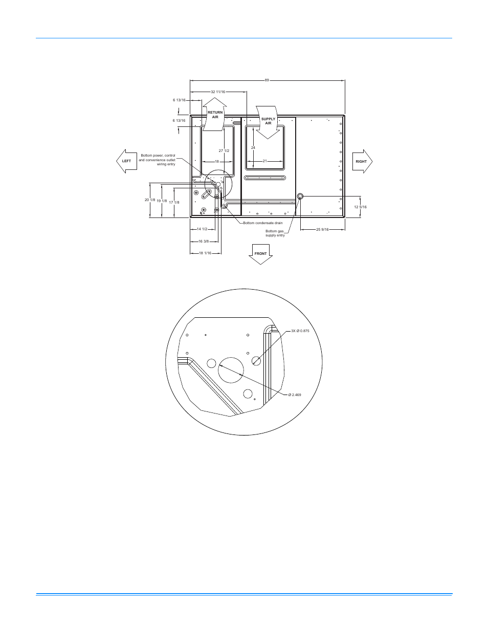 Zh/zj037-150 unit bottom duct openings, Top view | York PREDATOR R-410A User Manual | Page 128 / 135
