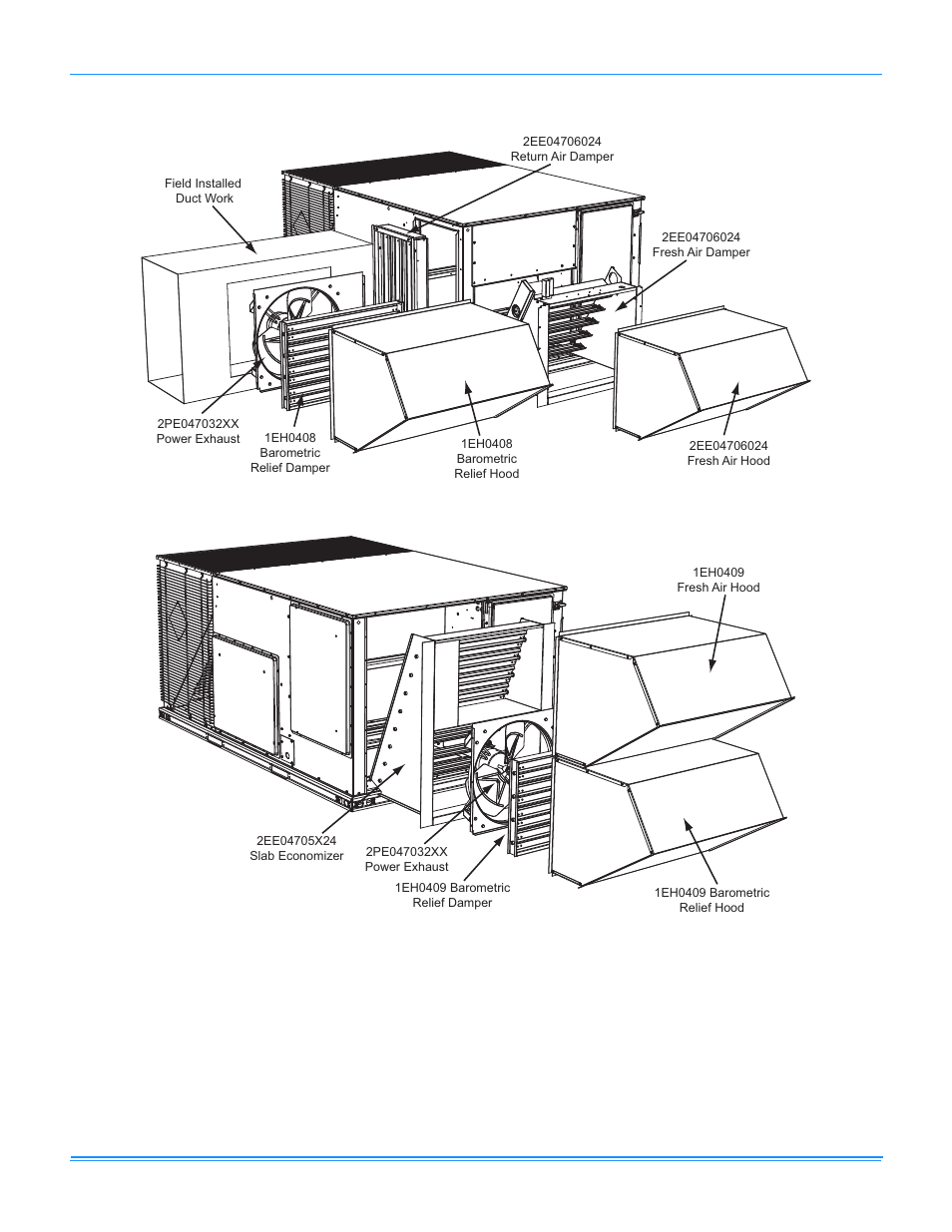 Slab economizer downflow w/power exhaust | York PREDATOR R-410A User Manual | Page 134 / 135