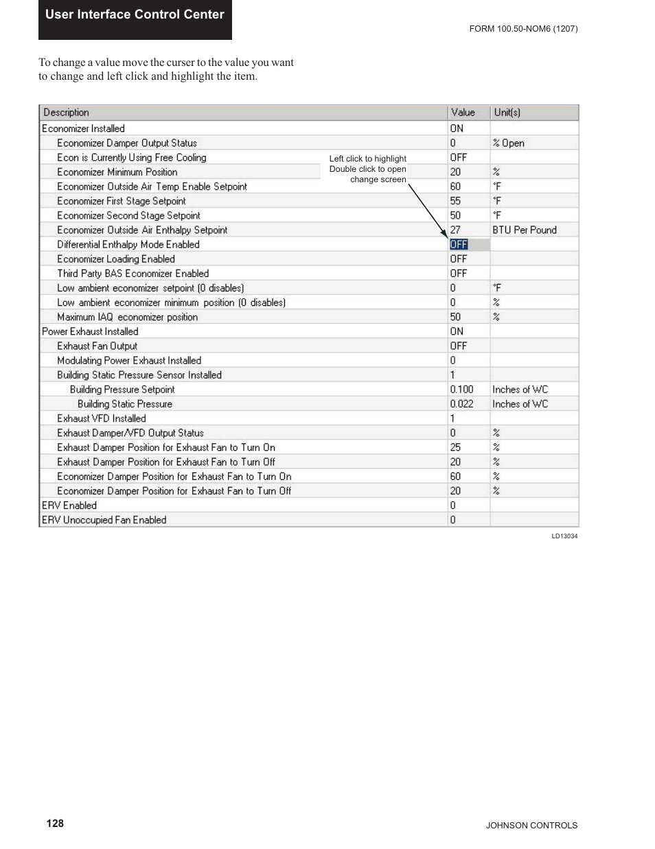 User interface control center | York ECO2 YPAL 050 User Manual | Page 128 / 168