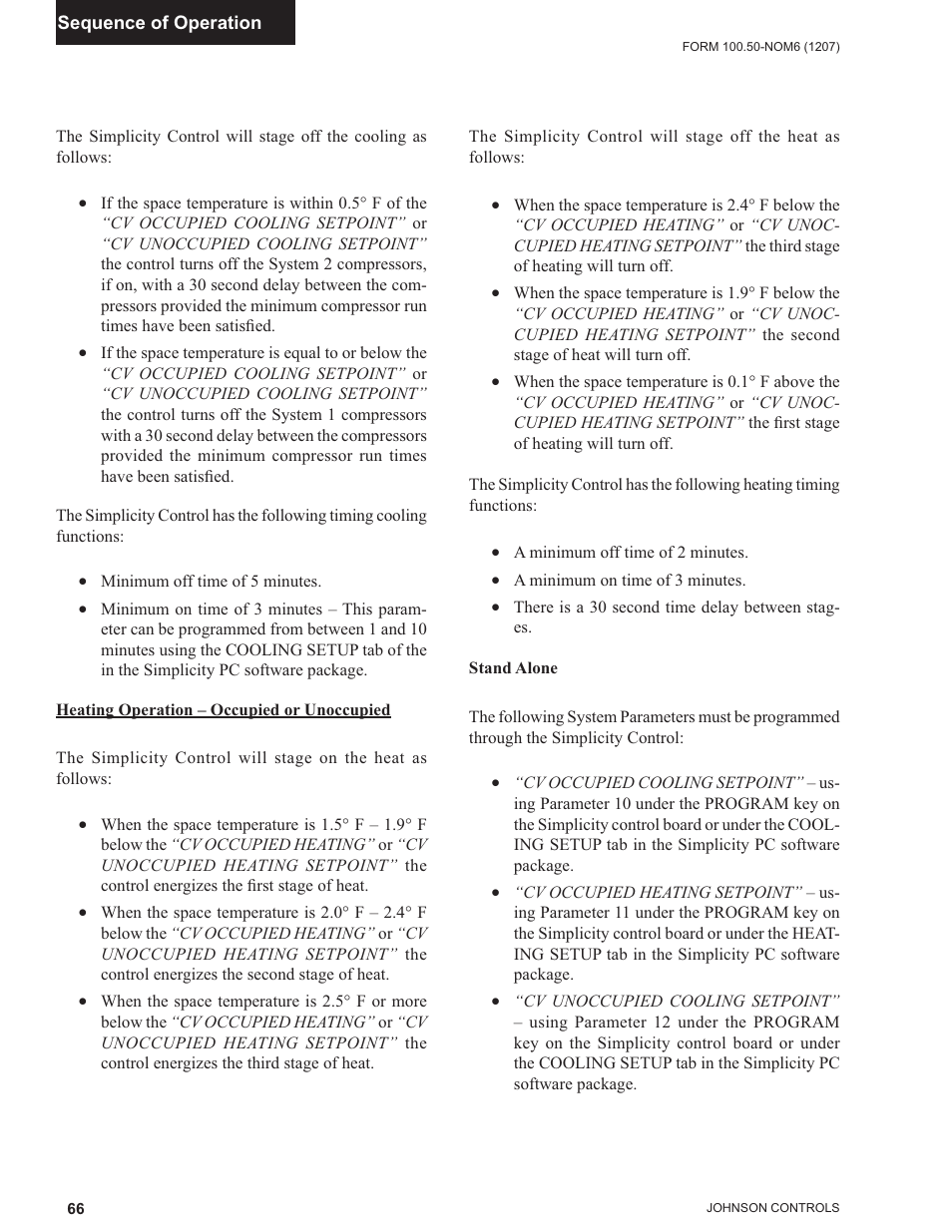 Heating operation – occupied or unoccupied, Stand alone, Cooling operation – occupied or unoccupied | York ECO2 YPAL 050 User Manual | Page 66 / 168