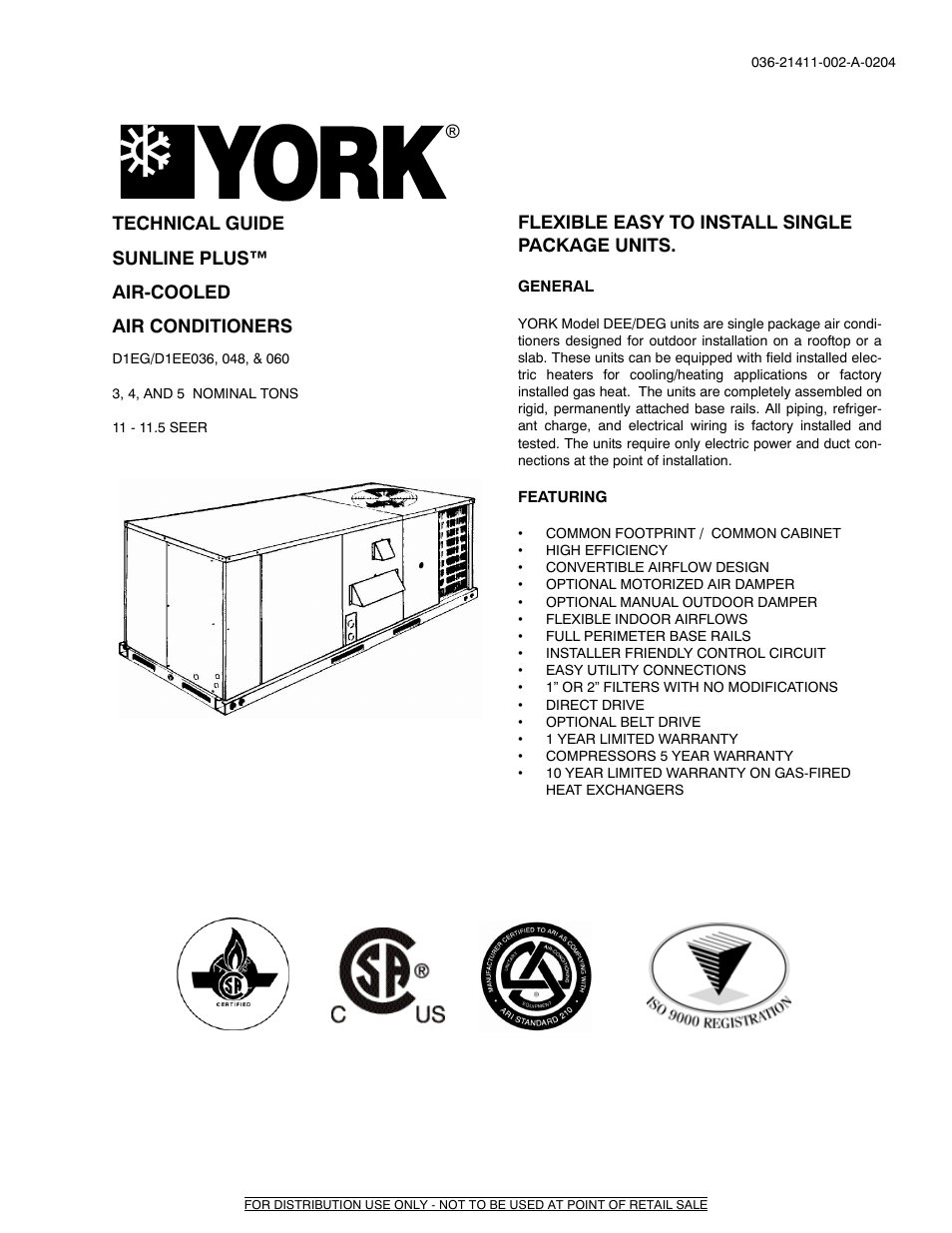 York SUNLINE PLUS D1EE036 User Manual | 32 pages