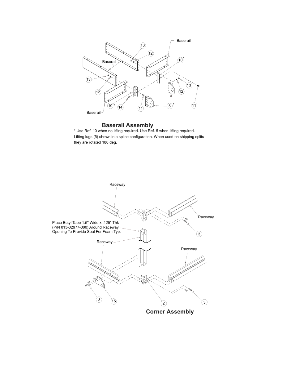 Corner assembly, Baserail assembly | York LDO9688 User Manual | Page 40 / 92