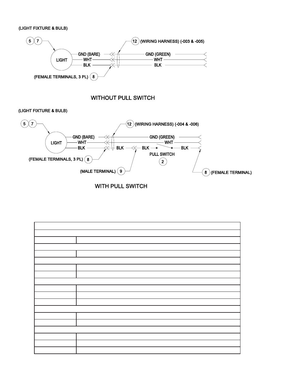 Electrical replacement parts, With pull switch, Without pull switch | York LDO9688 User Manual | Page 60 / 92