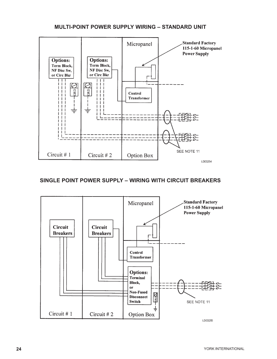 Multi-point power supply wiring – standard unit, Multi-point power supply wiring  standard unit | York MILLENNIUM YCAS0230 User Manual | Page 24 / 28