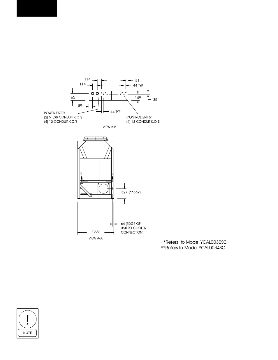 Dimensions (metric) ycal0024sc - ycal0034sc | York YCAL0080SC User Manual | Page 48 / 136