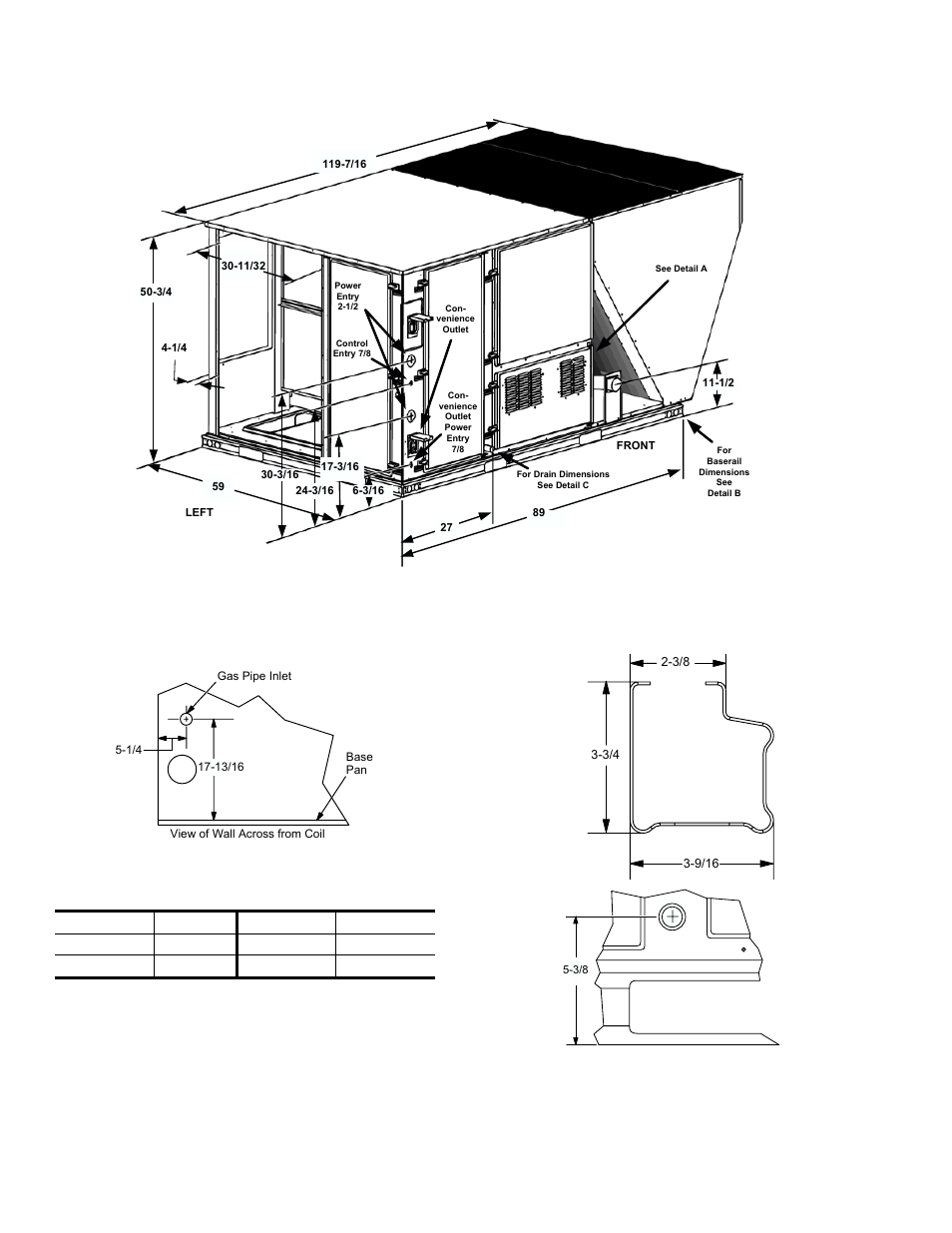 Figure 5 : unit dimensions, Table 19: unit clearances, Detail a | Detail b, Detail c | York PREDATORTM MAGNUM DJ 150 User Manual | Page 18 / 28