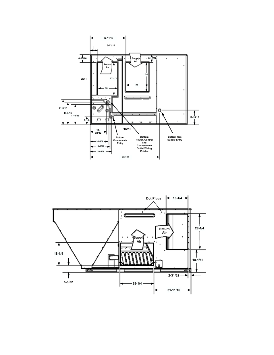 Figure 8 : bottom duct openings (from above), Figure 9 : sideflow duct dimensions | York PREDATORTM MAGNUM DJ 150 User Manual | Page 20 / 28