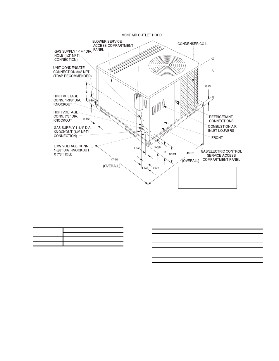 Figure 5 - unit dimensions - front, Table 15: unit dimensions front, Table 16: unit minimum clearances | York AFFINITY 292443-XTG-B-0807 User Manual | Page 17 / 24