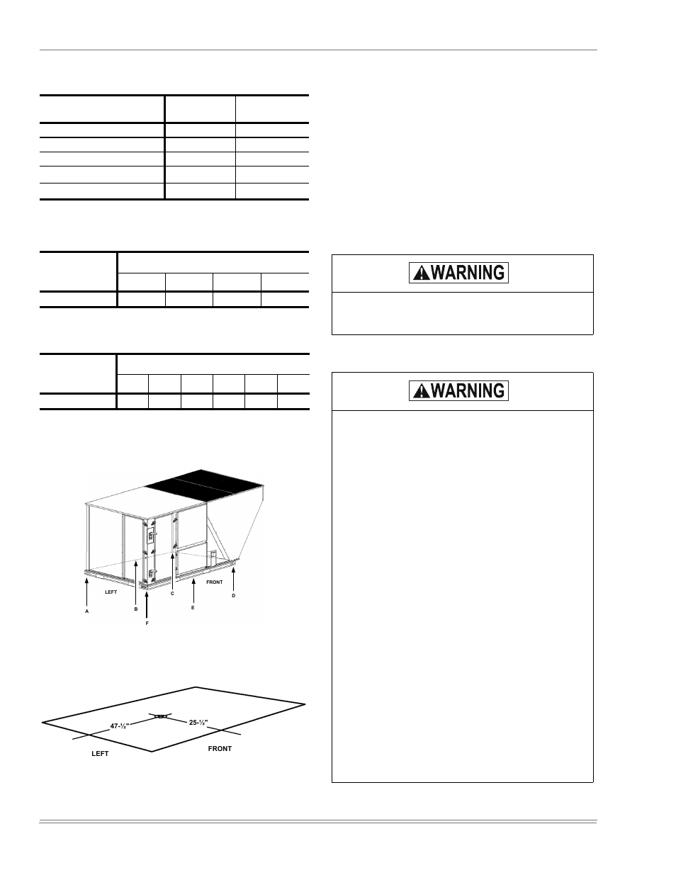Clearances, Table 3: unit weights, Table 4: 4 point load weight | Table 5: 6 point load weight | York DJ150 User Manual | Page 12 / 52