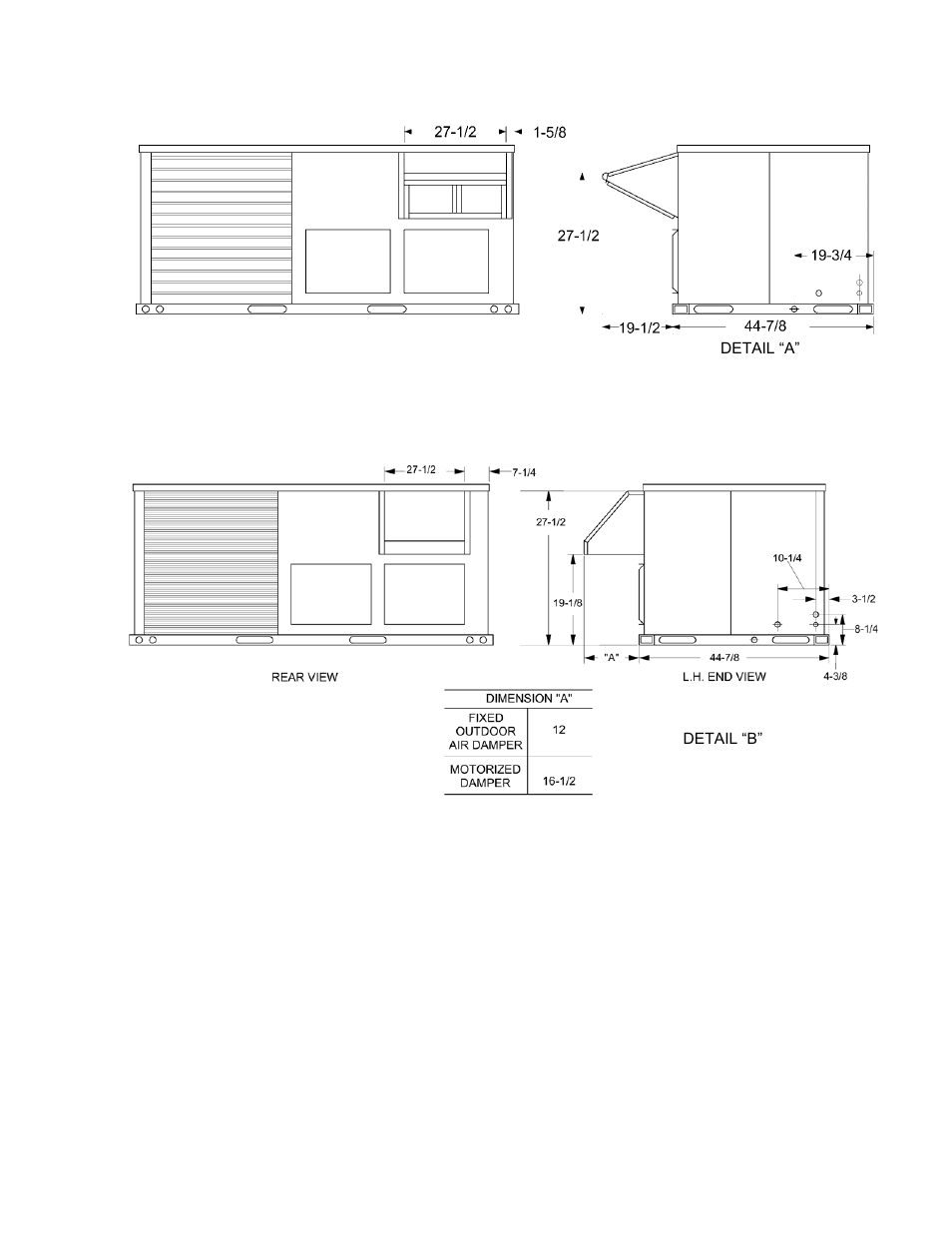 Unit with economizer rainhood, Unit with fixed outdoor air/motorized, Damper rainhood | York DF 072 User Manual | Page 17 / 24