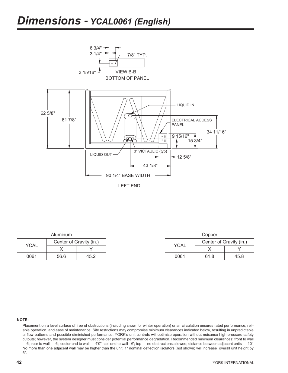 Dimensions - ycal0061 (english), Dimensions, Ycal0061 (english) | York YCAL0041 User Manual | Page 42 / 80