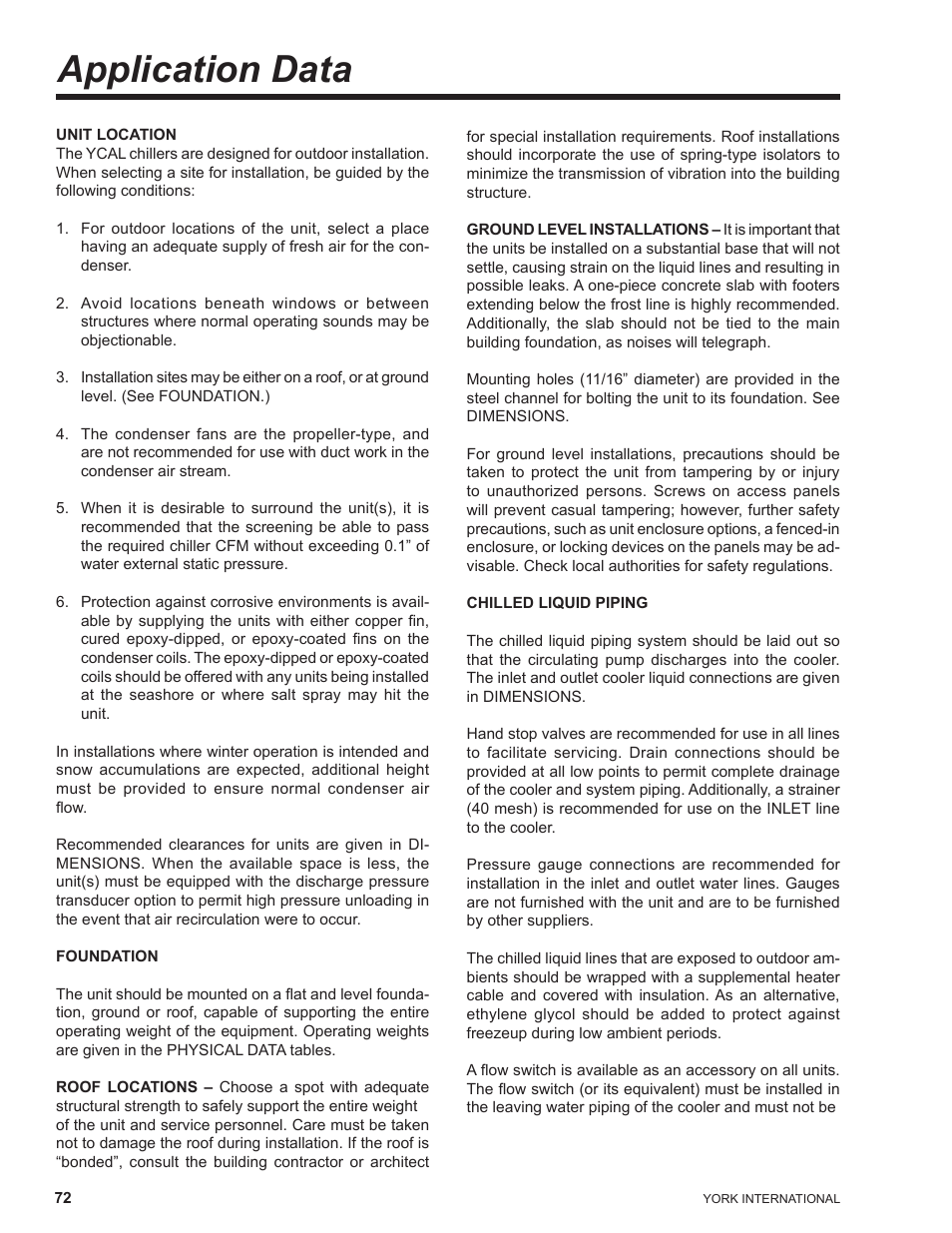 Application data | York YCAL0041 User Manual | Page 72 / 80