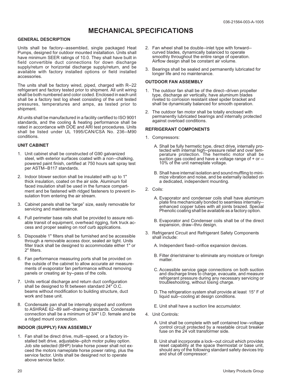 Mechanical specifications | York 2000 User Manual | Page 20 / 24