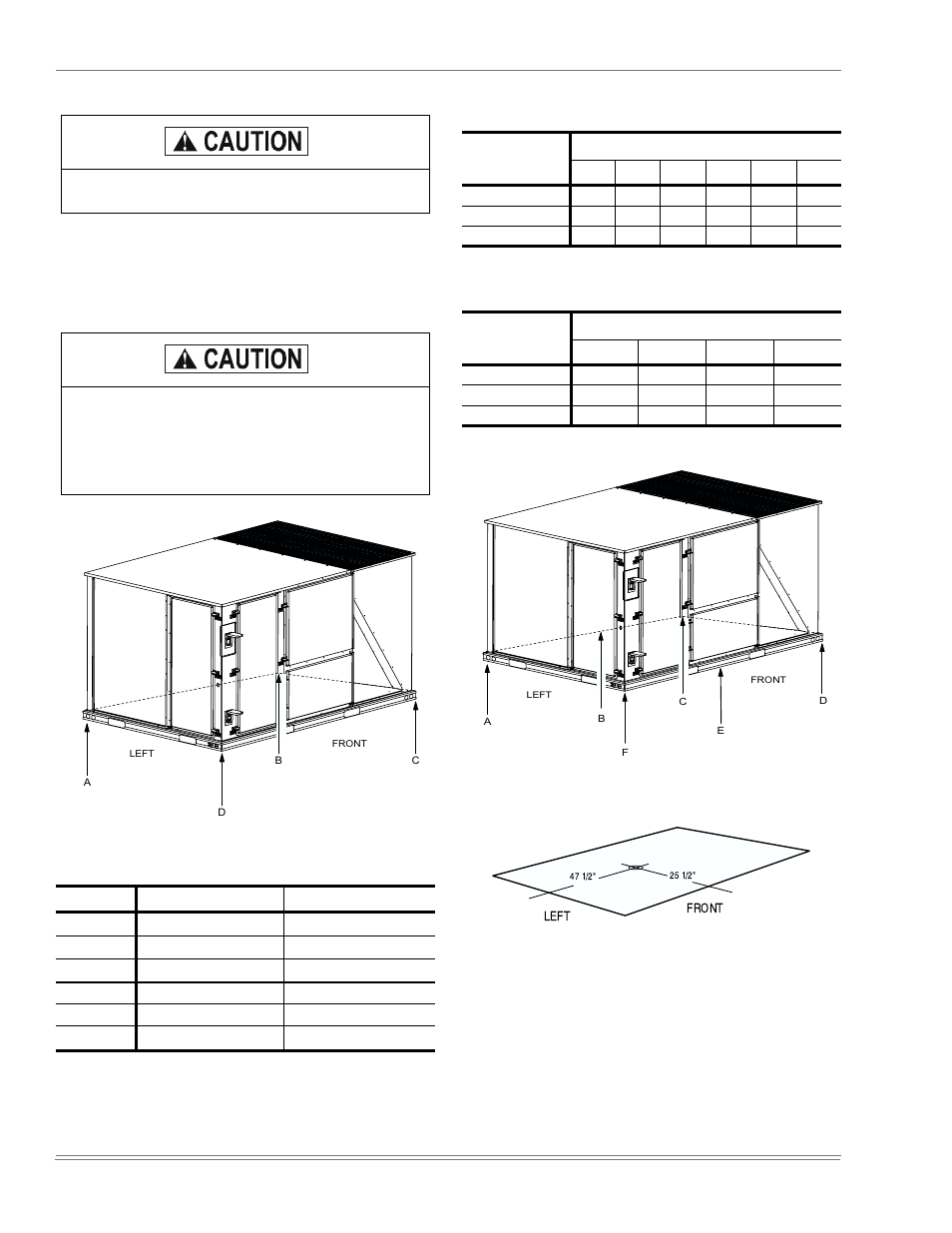 Clearances, Unit 4 point load, Unit 6 point load | Unit center of gravity, Unit weights, 6 point load weight, 4 point load weight, Figure 5 - unit 4 point load table 3: unit weights, Table 4: 6 point load weight, Table 5: 4 point load weight | York PREDATOR 150 User Manual | Page 12 / 44
