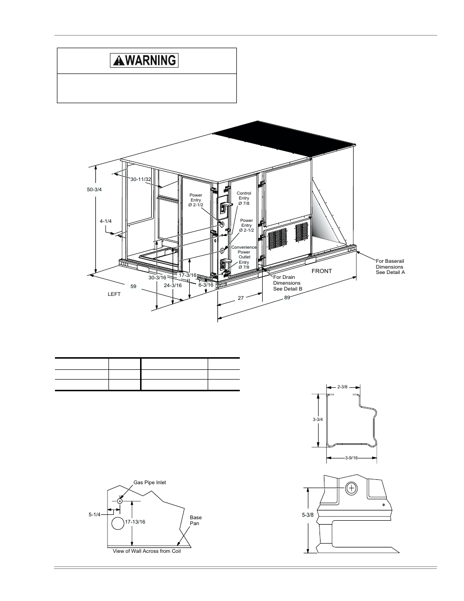 Unit dimensions, Unit clearances, Figure 8 - unit dimensions | Table 6: unit clearances, Detail a, Detail b, Detail c | York PREDATOR 150 User Manual | Page 13 / 44