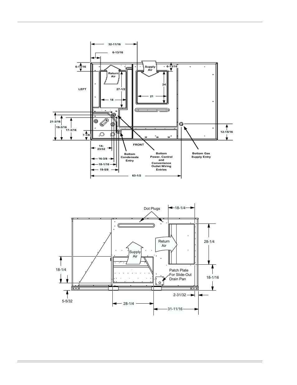 Bottom duct openings (from above), 10 rear duct dimensions, Figure 9 - bottom duct openings (from above) | Figure 10 - rear duct dimensions | York PREDATOR 150 User Manual | Page 14 / 44