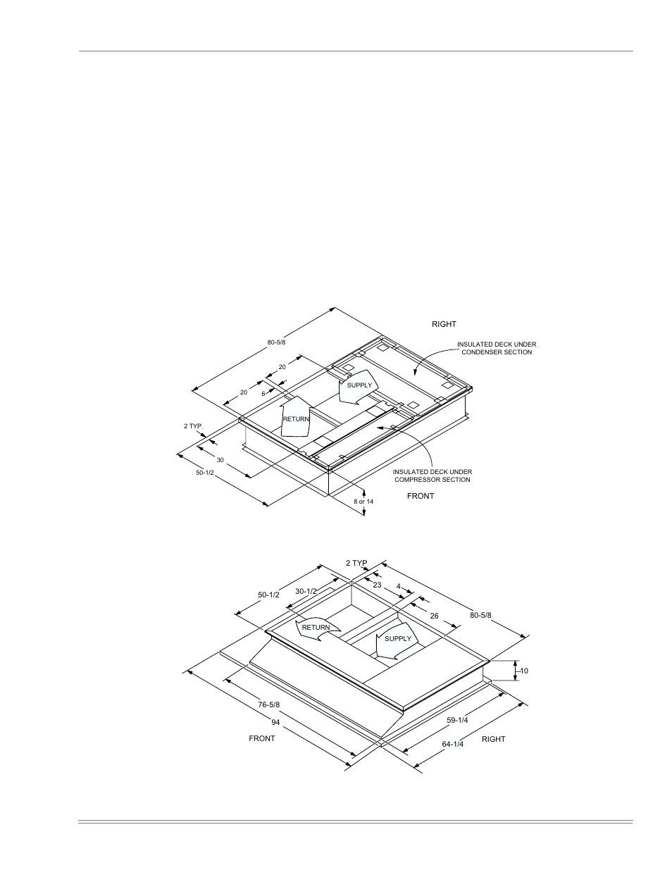 Ductwork, Duct covers, Predator | Sunline™ to predator, Figure 11 - predator, Roof curb dimensions, Figure 12 - sunline™ to predator, Transition roof curbs | York PREDATOR 150 User Manual | Page 15 / 44