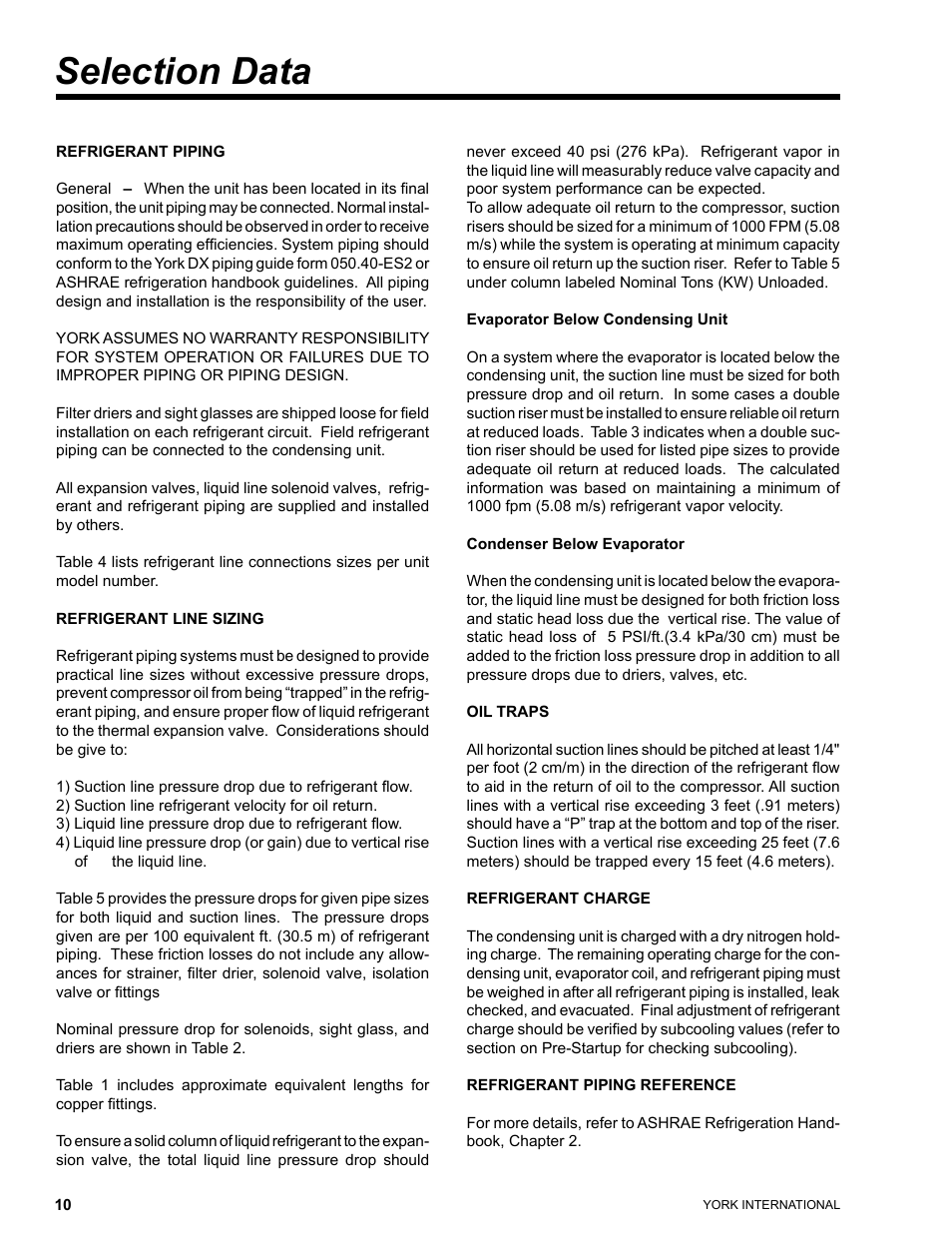 Selection data | York YCUL0016 User Manual | Page 10 / 124