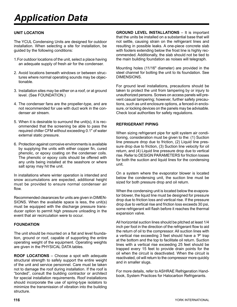 Application data | York YCUL0016 User Manual | Page 116 / 124
