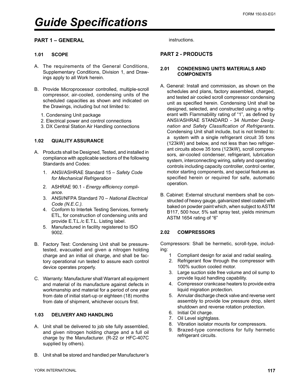 Guide specifications | York YCUL0016 User Manual | Page 117 / 124