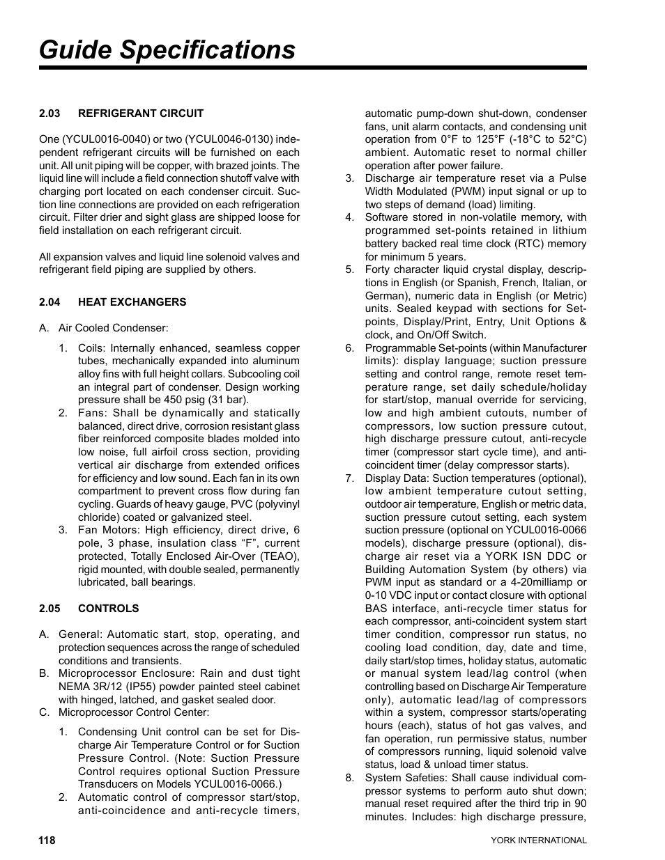 Guide specifications | York YCUL0016 User Manual | Page 118 / 124