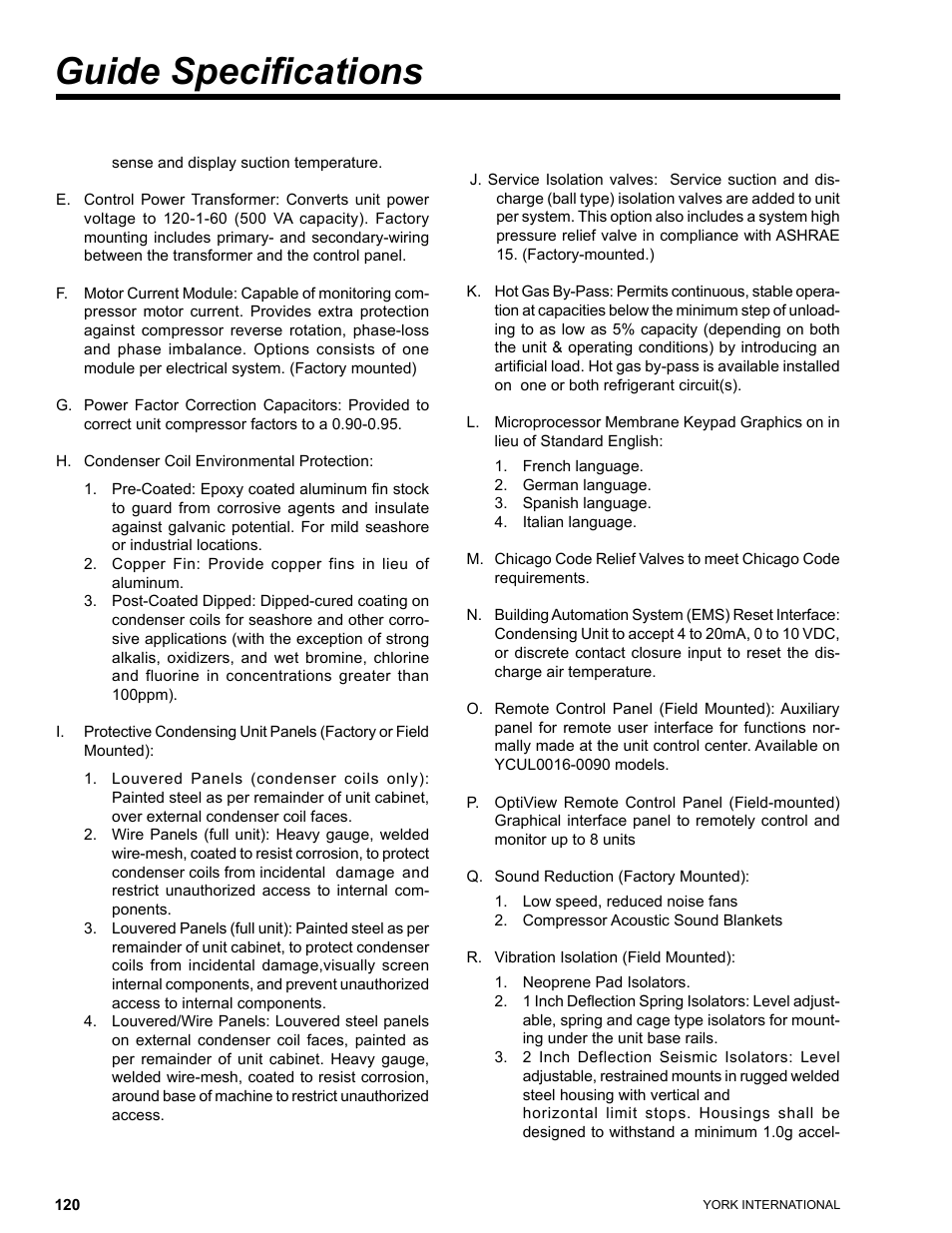 Guide specifications | York YCUL0016 User Manual | Page 120 / 124