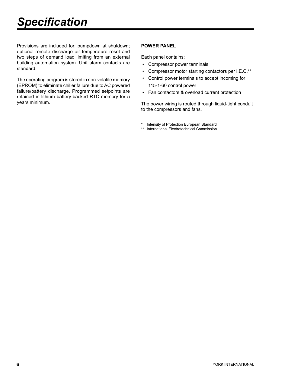 Specification | York YCUL0016 User Manual | Page 6 / 124