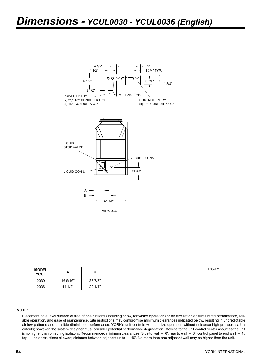 Dimensions | York YCUL0016 User Manual | Page 64 / 124